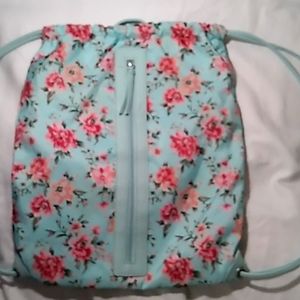 Mint floral drawstring bag